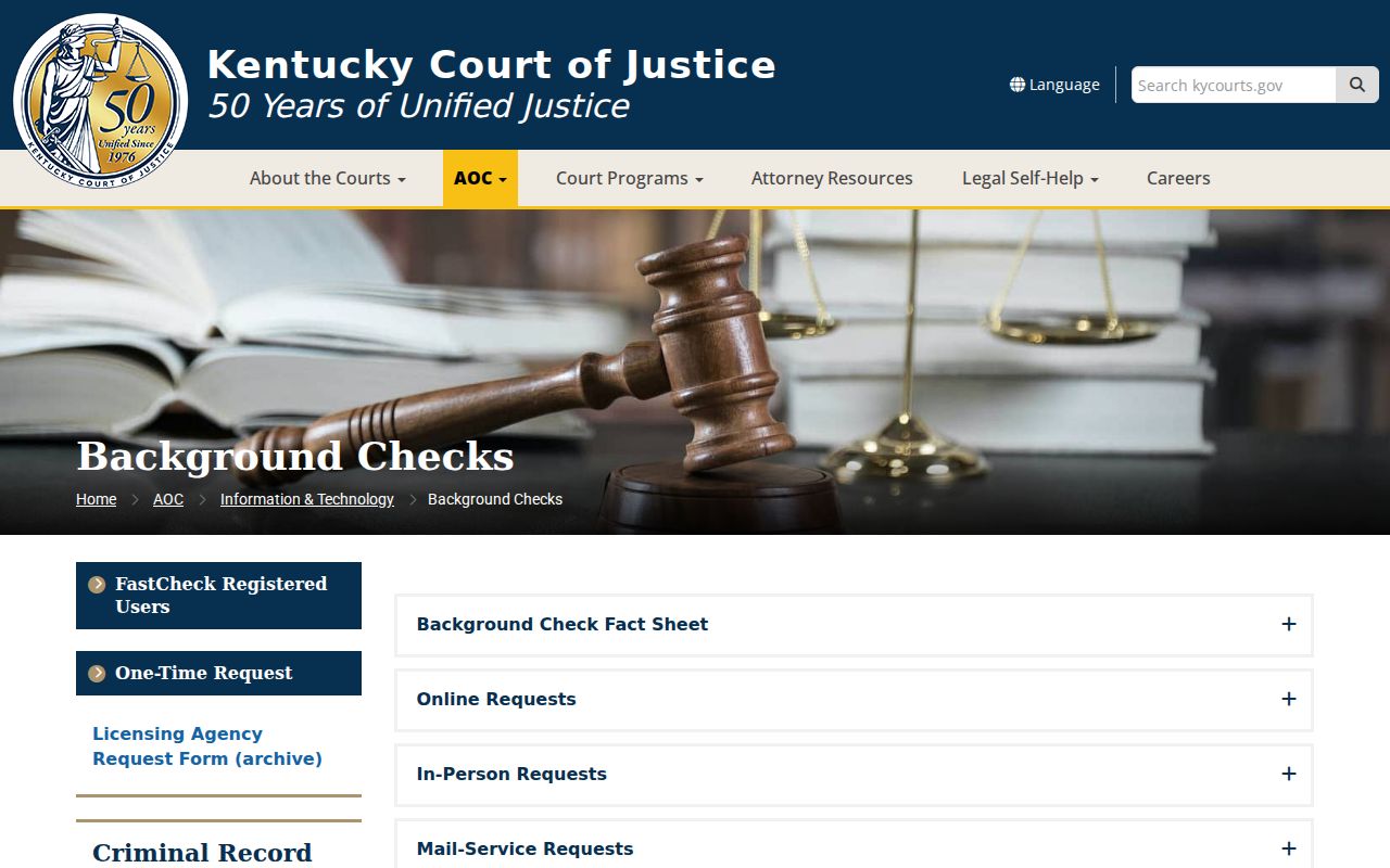 Taylor County criminal history and Kentucky AOC record request information