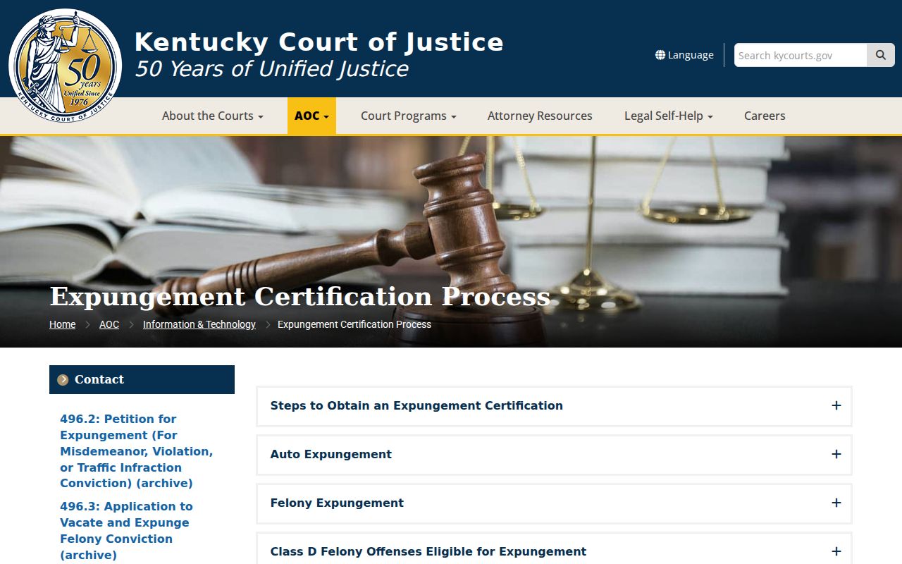 Taylor County criminal record expungement process in Kentucky