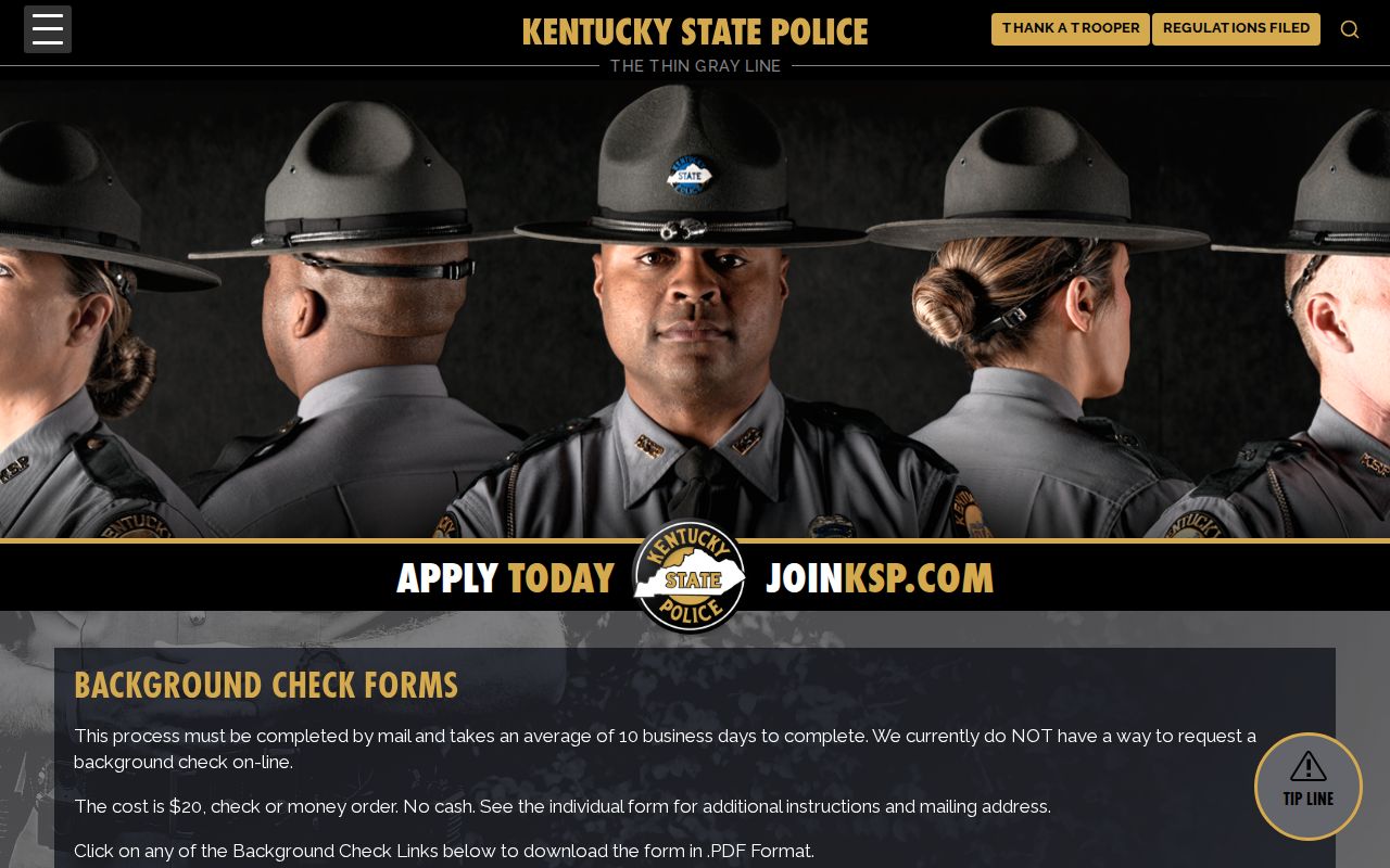 Taylor County criminal history forms from Kentucky State Police